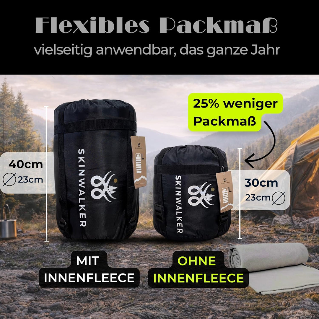 SkinWalker Schlafsack 4 Jahreszeiten Sommer & Winter -15 °C - 20 °C Wasserfest [abnehmbare Polarflee