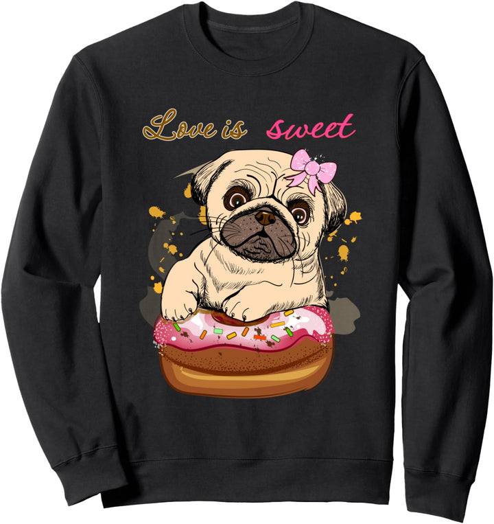 Niedlicher Mops mit Donut-Hunde-Fan Sweatshirt