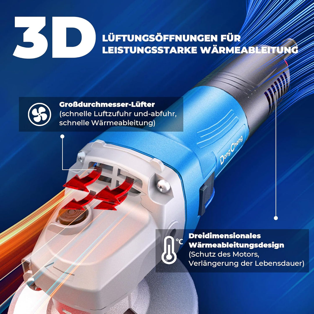 DongCheng Winkelschleifer 800W, Scheiben-Ø: 125 mm, 11,800min-1,Schnellverschlussabdeckung, Zusatzgr