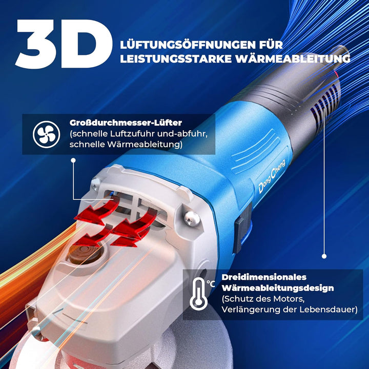 DongCheng Winkelschleifer 800W, Scheiben-Ø: 125 mm, 11,800min-1,Schnellverschlussabdeckung, Zusatzgr