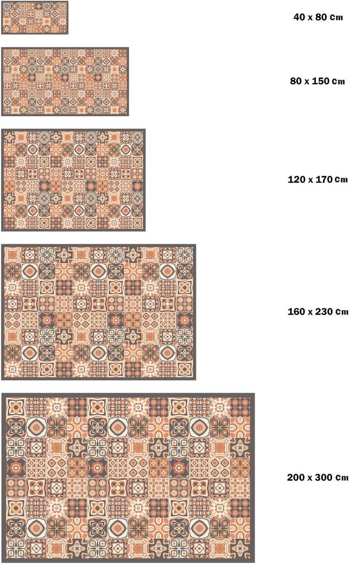 Panorama Vynilteppich Hydraulic Fliesen 3 Braun Farbe - 60 x 110 cm - Waschbar rutschfest Küchentepp