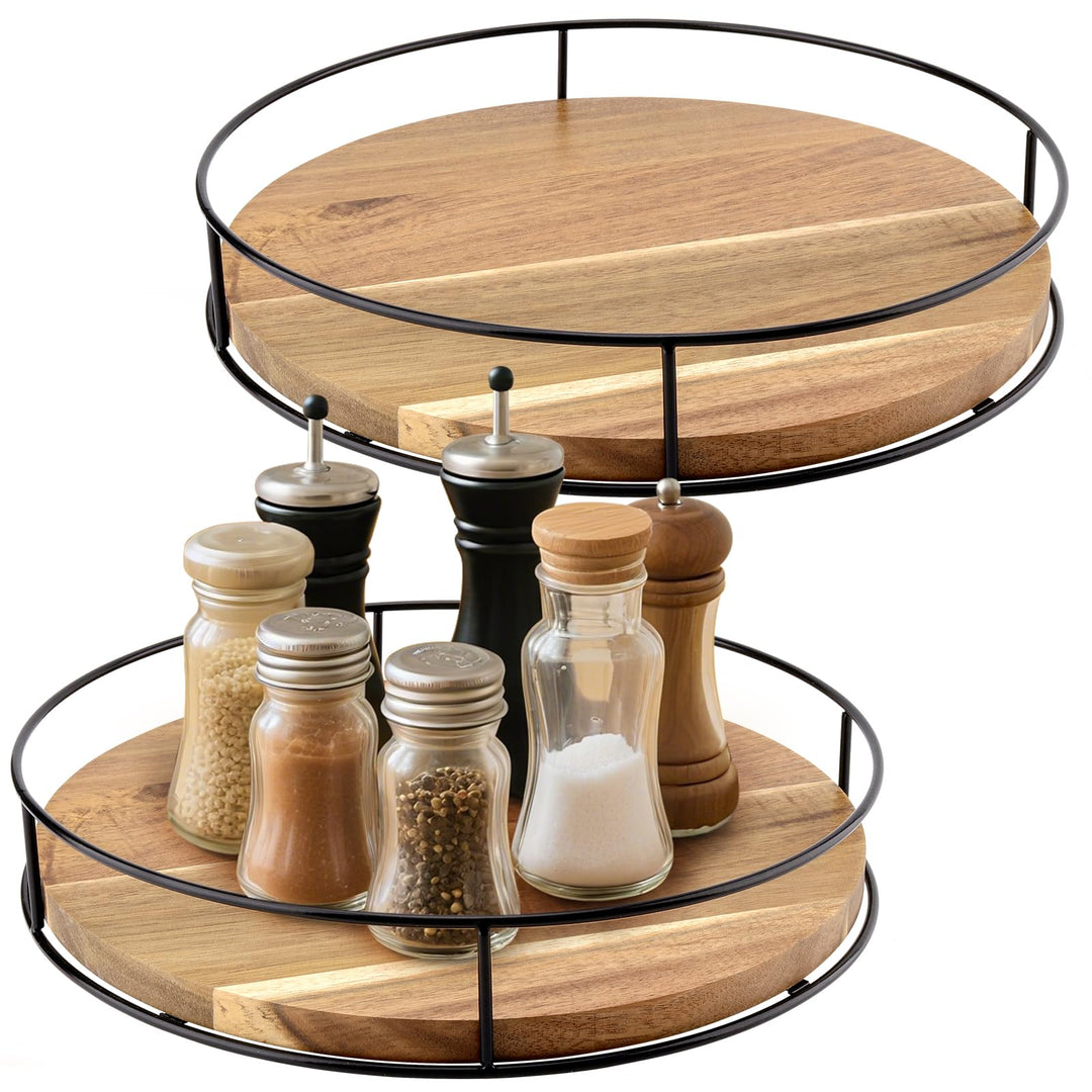 FAAING 2 Stück 25cm Holz Lazy Susan Drehteller, 360° drehbar Drehteller Rund Küche Holz Gewürzregal