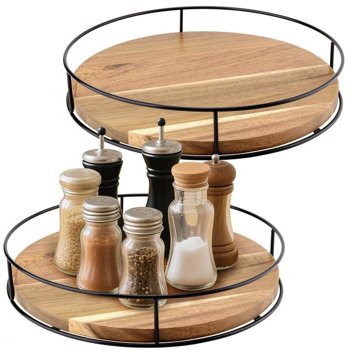 FAAING 2 Stück 25cm Holz Lazy Susan Drehteller, 360° drehbar Drehteller Rund Küche Holz Gewürzregal