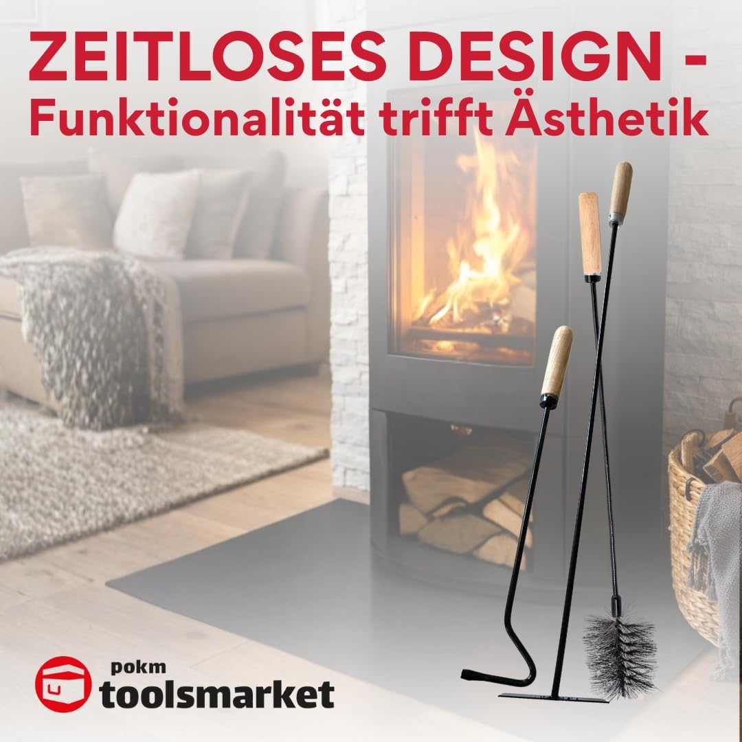 pokm toolsmarket - 4 Tlg. SET Heizkesselbürste Ø80mm + Schubstange + Schürhaken 50cm + Ascheschaber