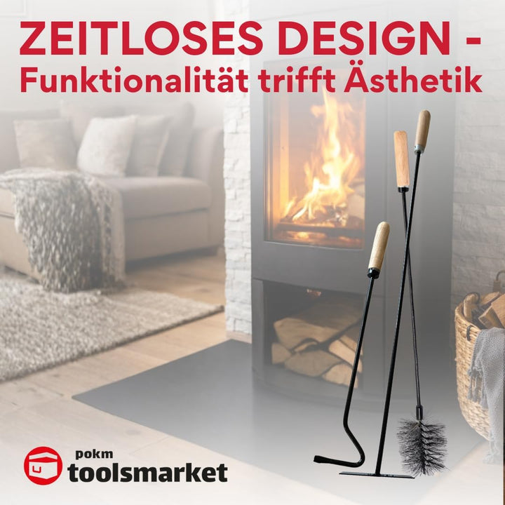pokm toolsmarket - 4 Tlg. SET Heizkesselbürste Ø80mm + Schubstange + Schürhaken 50cm + Ascheschaber