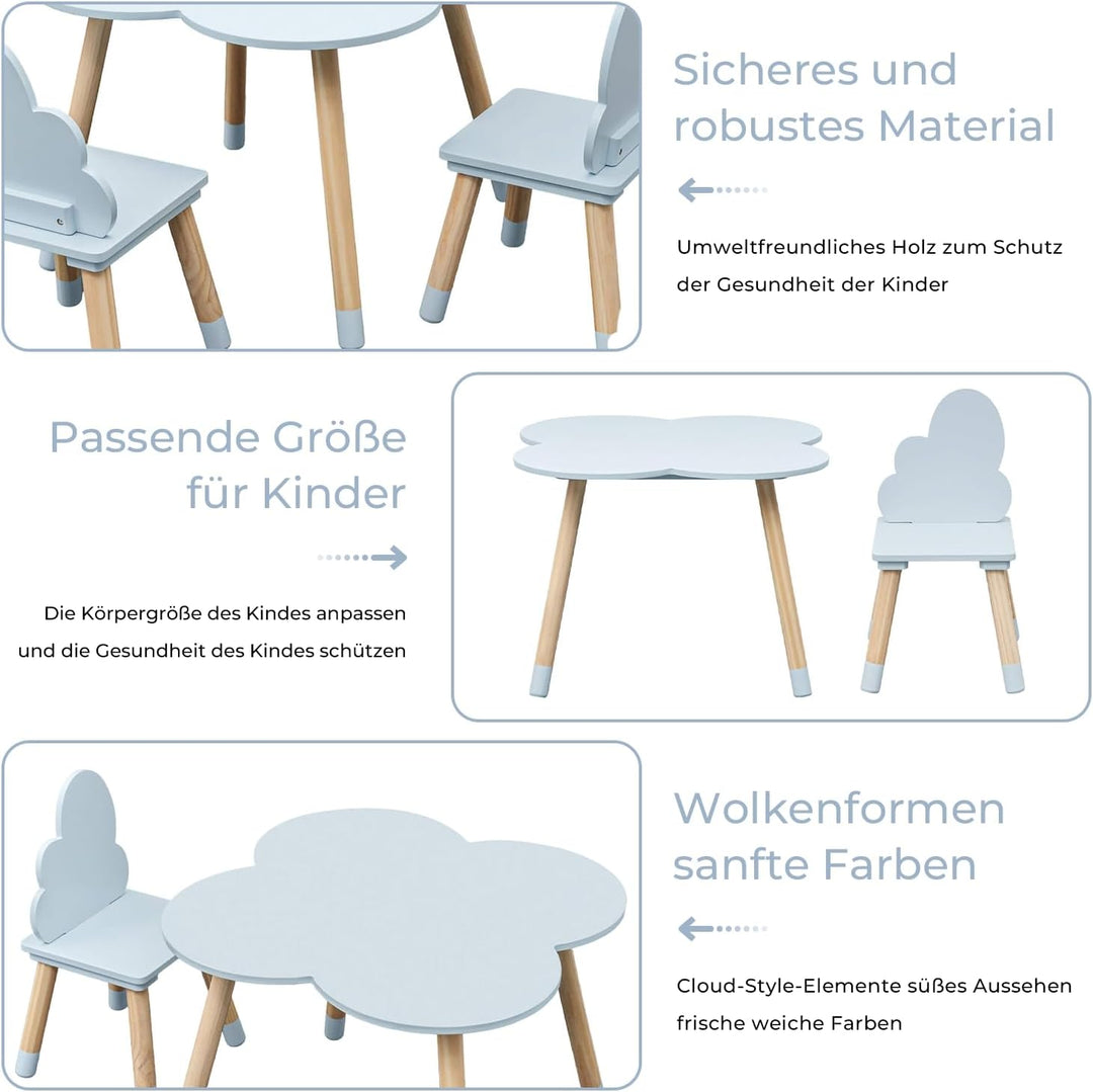 Rebecca Mobili RE7141 Kindertisch- und Stuhlset, Hellblau Braun, MDF-Kiefer, für Spielzimmer, Kinder