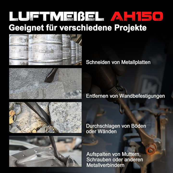 UPWOOD UW-AH150 Kurzrohr-Drucklufthammer-Kit mit Schnellwechselhalterung und 4 Meisseln, 1-5/8" Hub,