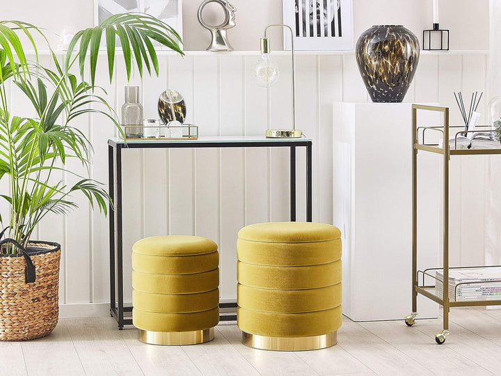 Beliani Runder Pouf im 2er Set aus Samt senfgelb Ottoman Sitzpouf Garland