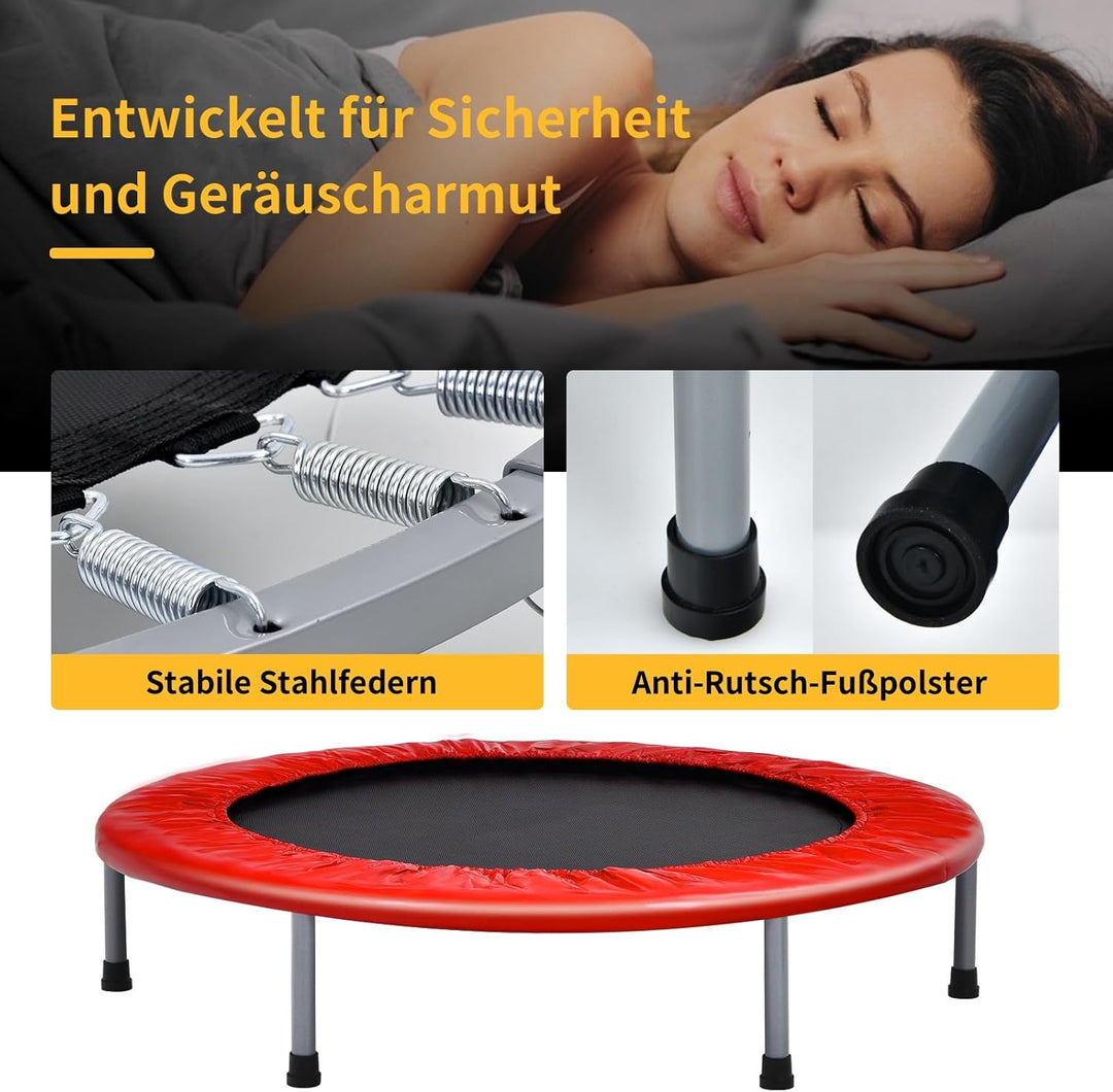 GOPLUS Fitnesstrampolin Indoor, φ101cm Mini Trampolin mit höhenverstellbarer Haltegriff, klappbares