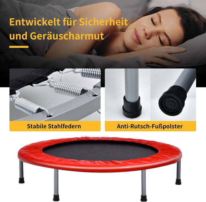 GOPLUS Fitnesstrampolin Indoor, φ101cm Mini Trampolin mit höhenverstellbarer Haltegriff, klappbares