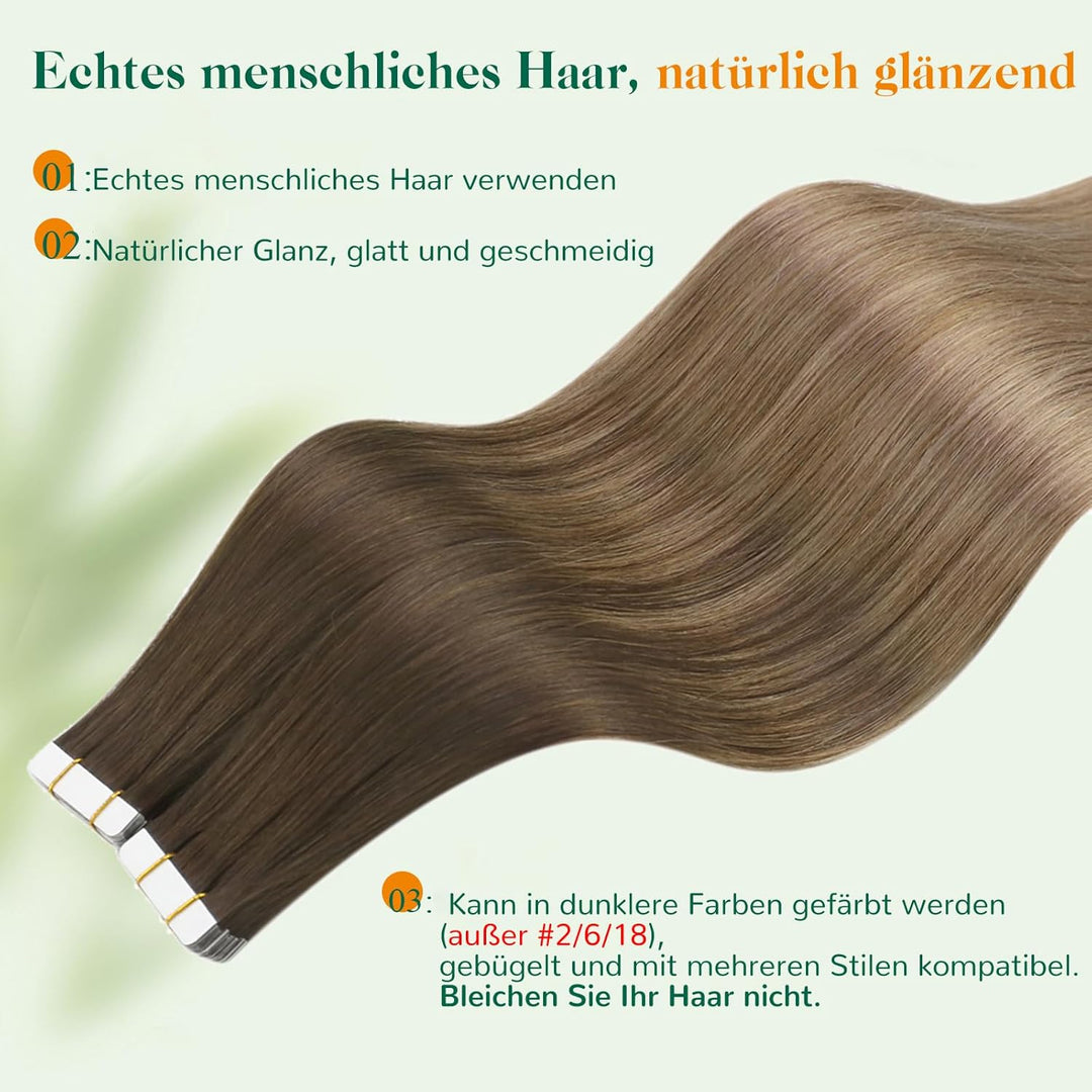 Easyouth Echthaar Tape Extensions Balayage Braun Extensions Echthaar Tape Dunkelste Braun Ombre Mitt