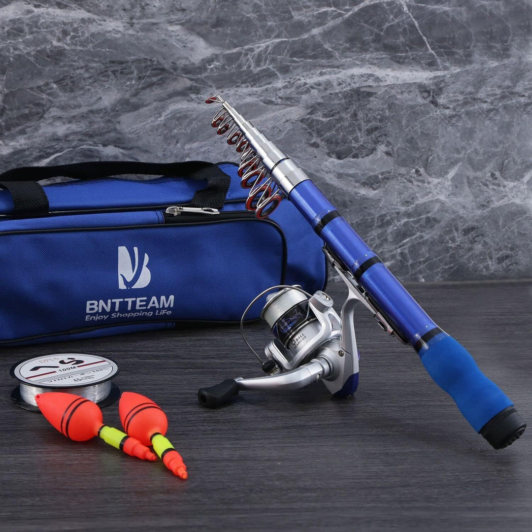 BNTTEAM Mini Spinnen Angelrute & Rolle Combos Teleskop tragbare Hand Harte 99% Kohlefaser Meer Angel