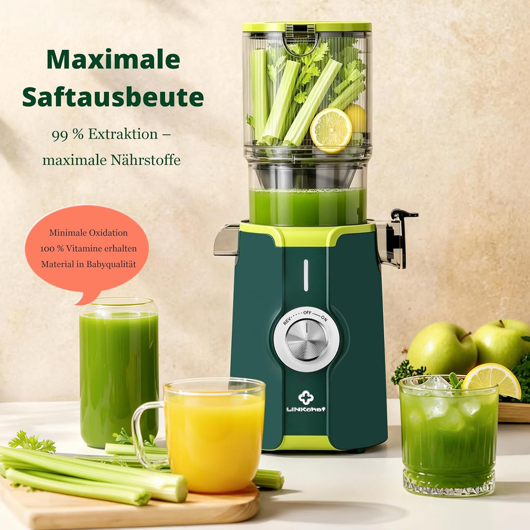 LINKChef Blitzreiniger Entsafter, NO-Prep Slow Juicer für Ganze Gemüse und Obst, Juicer Machine mit