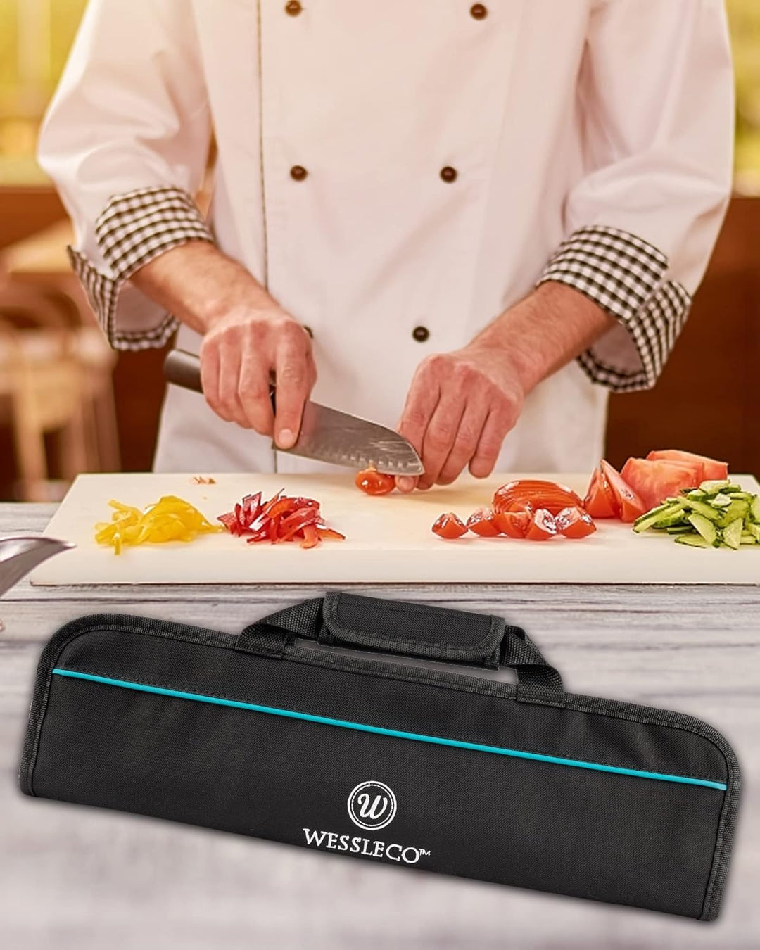 Wessleco Chef-Messertasche (5 Schlitze), Messer-Etui aus Nylon, zur Aufbewahrung von Messern, Traget