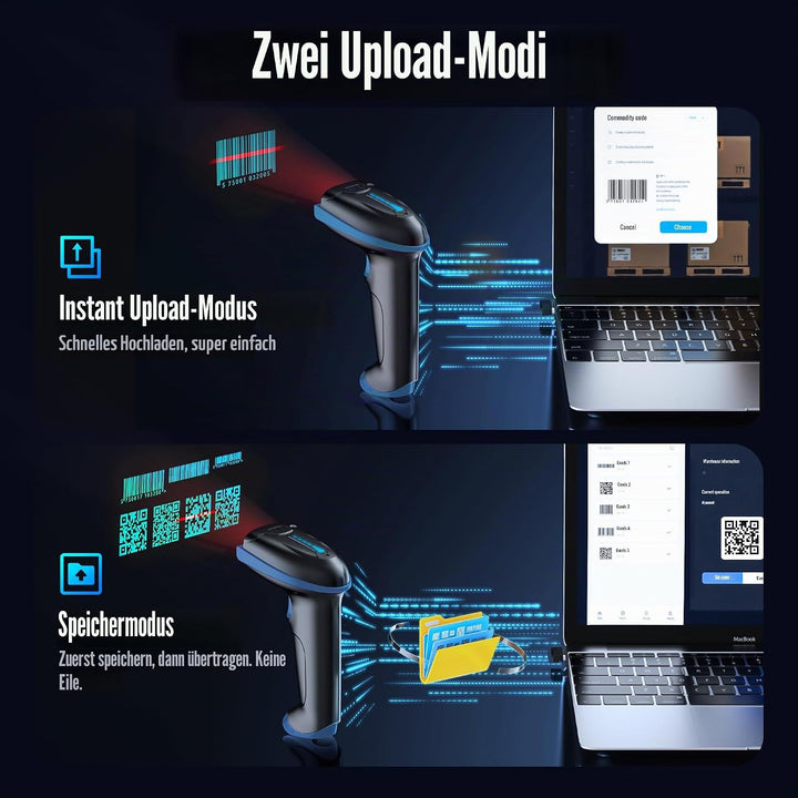 Tera Barcode-Leser kabellos und kabelgebunden mit Batteriestandsanzeige, Barcode-Scanner digital Bed