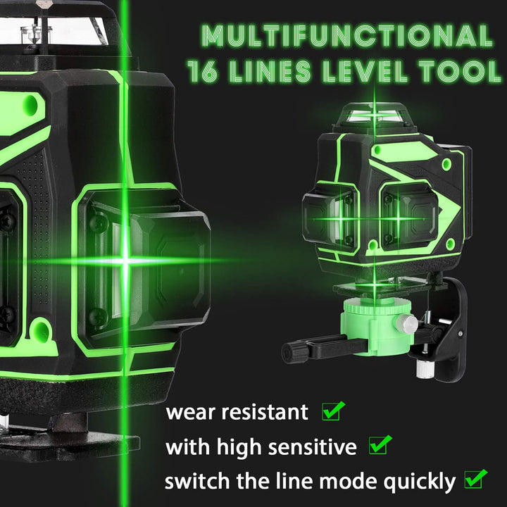 Kreuzlinienlaser, 4x360° Selbstnivellierender Grüner Laser-Wasserwaage, 4D-Rotationslaser mit 16 Lin