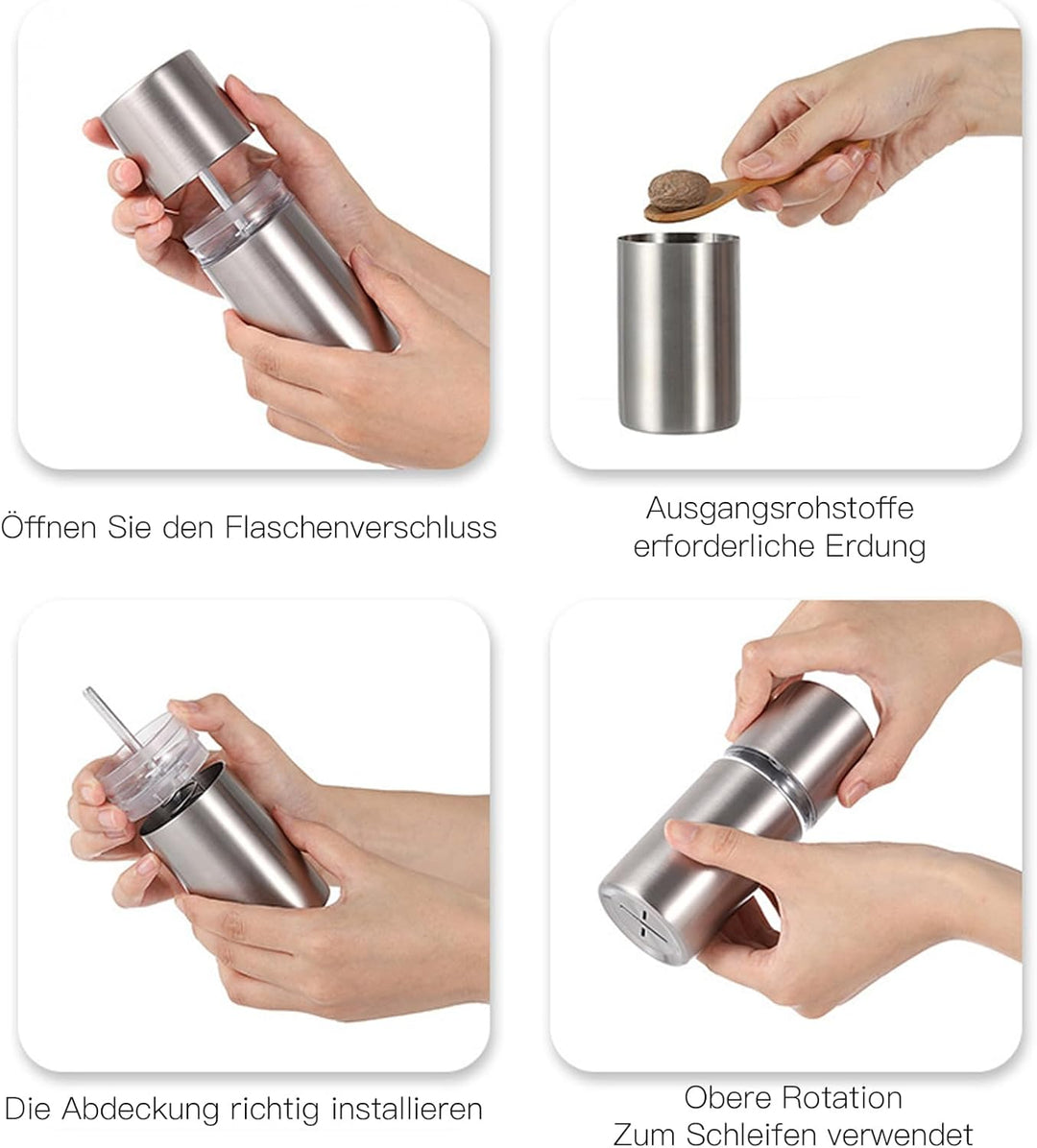 Edelstahl GebüRstet MuskatnussmüHle, Premium MuskatmüHle, Muskatreibe Mit VorratsbehäLter FüR Feinst