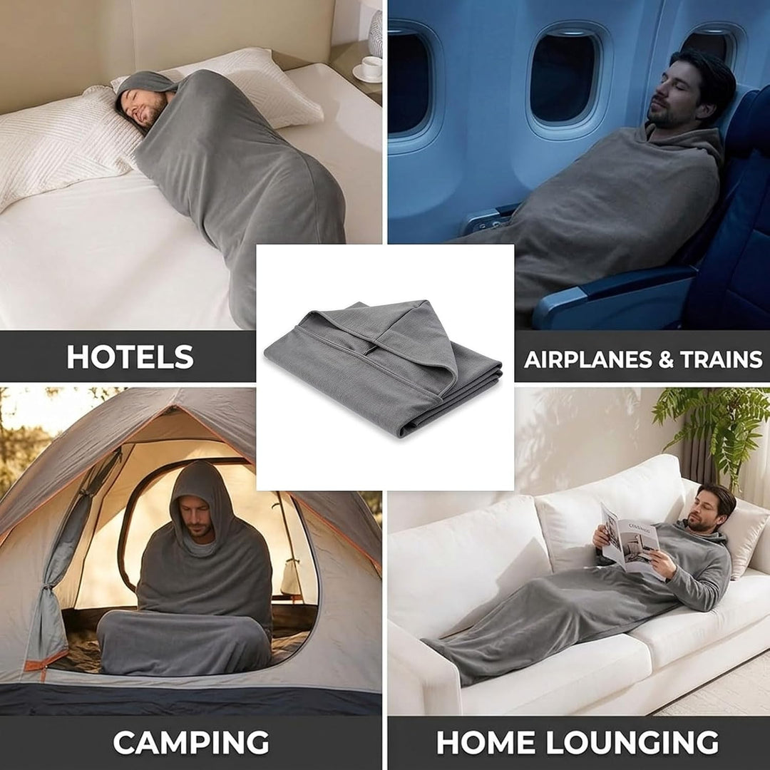 Schlafsack Wearable Pod, Hoodie Schlafsack für Reisen und Zuhause, Leichter Polyester mit Kapuze, At