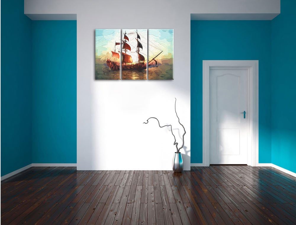 Pixxprint Segelschiff 3Teiler 120x80 cm Leinwandbild Wandbild Kunstdruck
