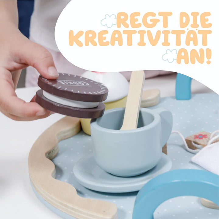 Montessori Teeset aus Holz, 10 Zubehör, Lernspielzeug aus Holz, Teekanne aus Holz für Kinder, Nachah