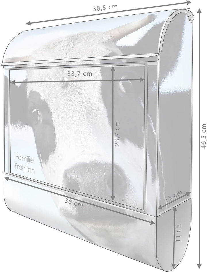 banjado Design Briefkasten personalisiert 38,5x46,5x13cm &amp; 2 Schlüssel - Briefkasten Stahl Silber Ze
