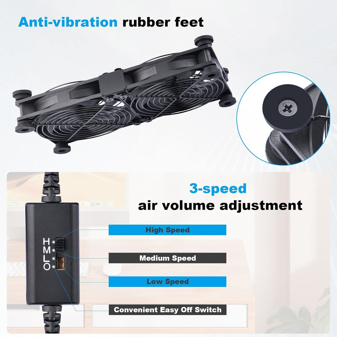 NewHail 2 in 1 Leiser Dual Router Lüfter kühler 120 mm mit 3 Grad Geschwindigkeitsregler (L/M/H), DC