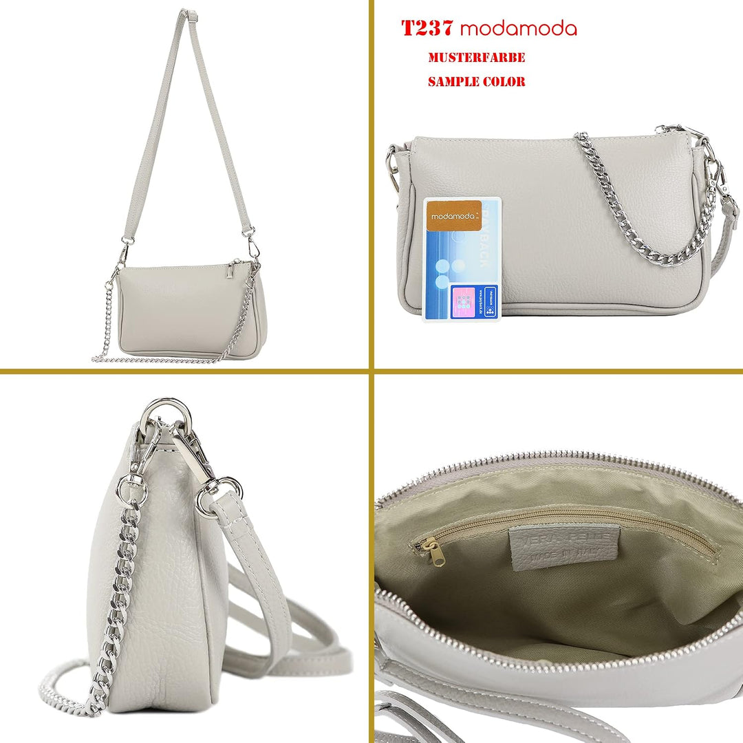 modamoda de - T237 - Umhängetasche Klein Small aus ital. Leder Cognac, Cognac