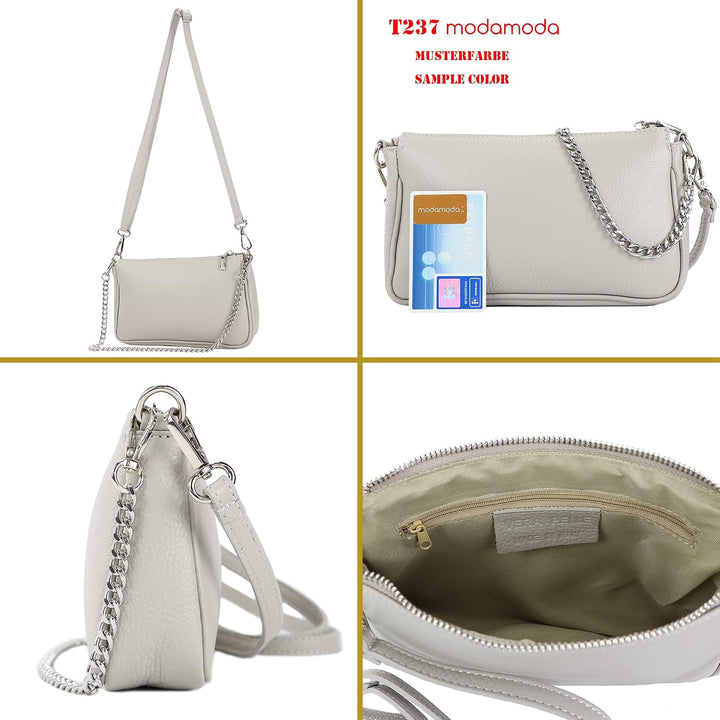modamoda de - T237 - Umhängetasche Klein Small aus ital. Leder Cognac, Cognac