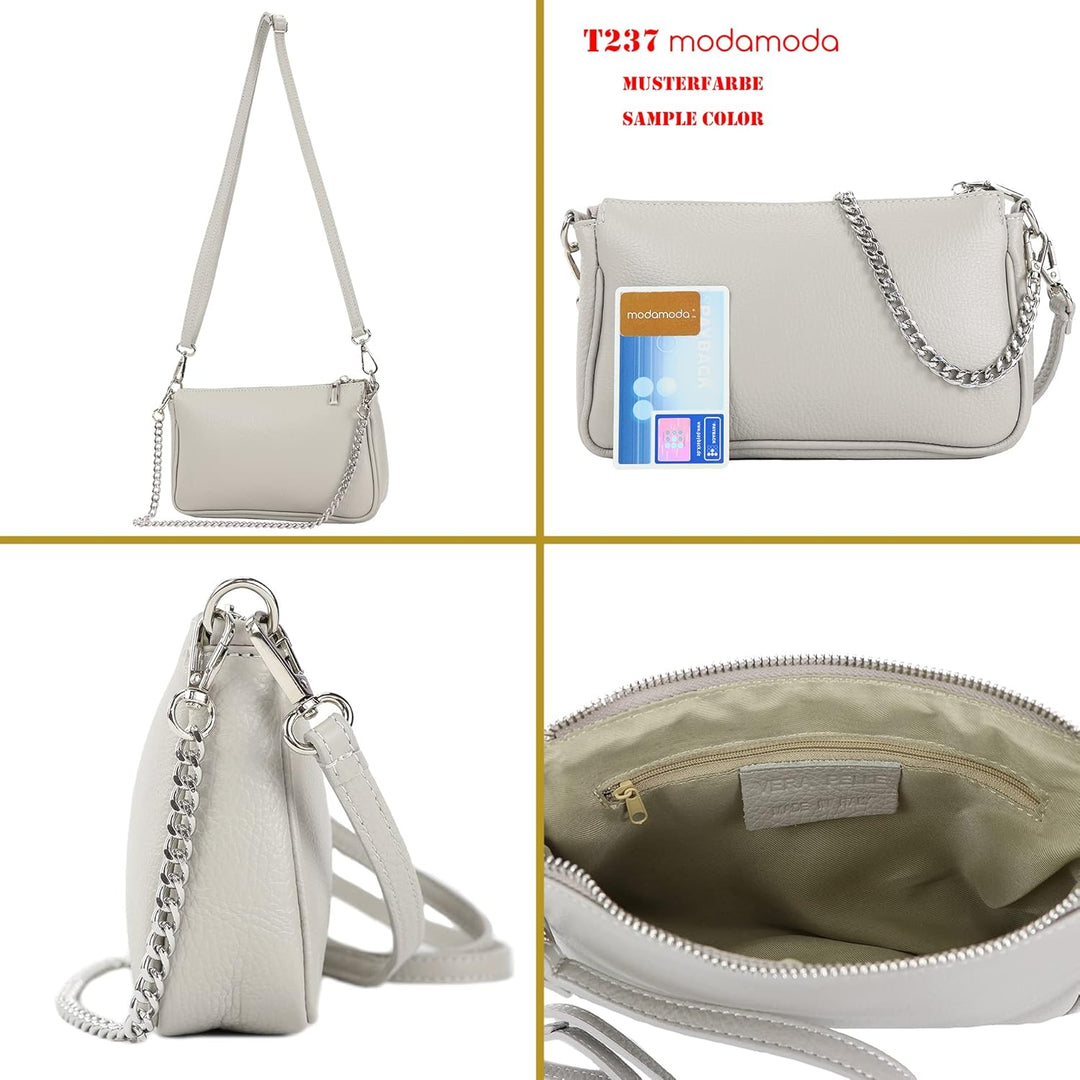 modamoda de - T237 - Umhängetasche Klein Small aus ital. Leder Taubenblau, Taubenblau