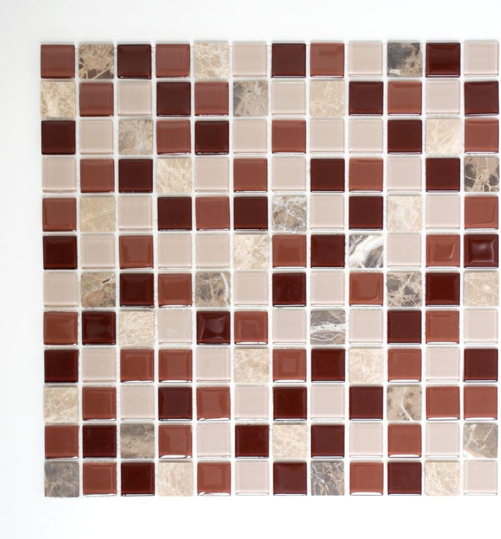 Mosaik Fliese selbstklebend Transluzent Stein beige braun Rechteck Glasmosaik Crystal Stein beige br