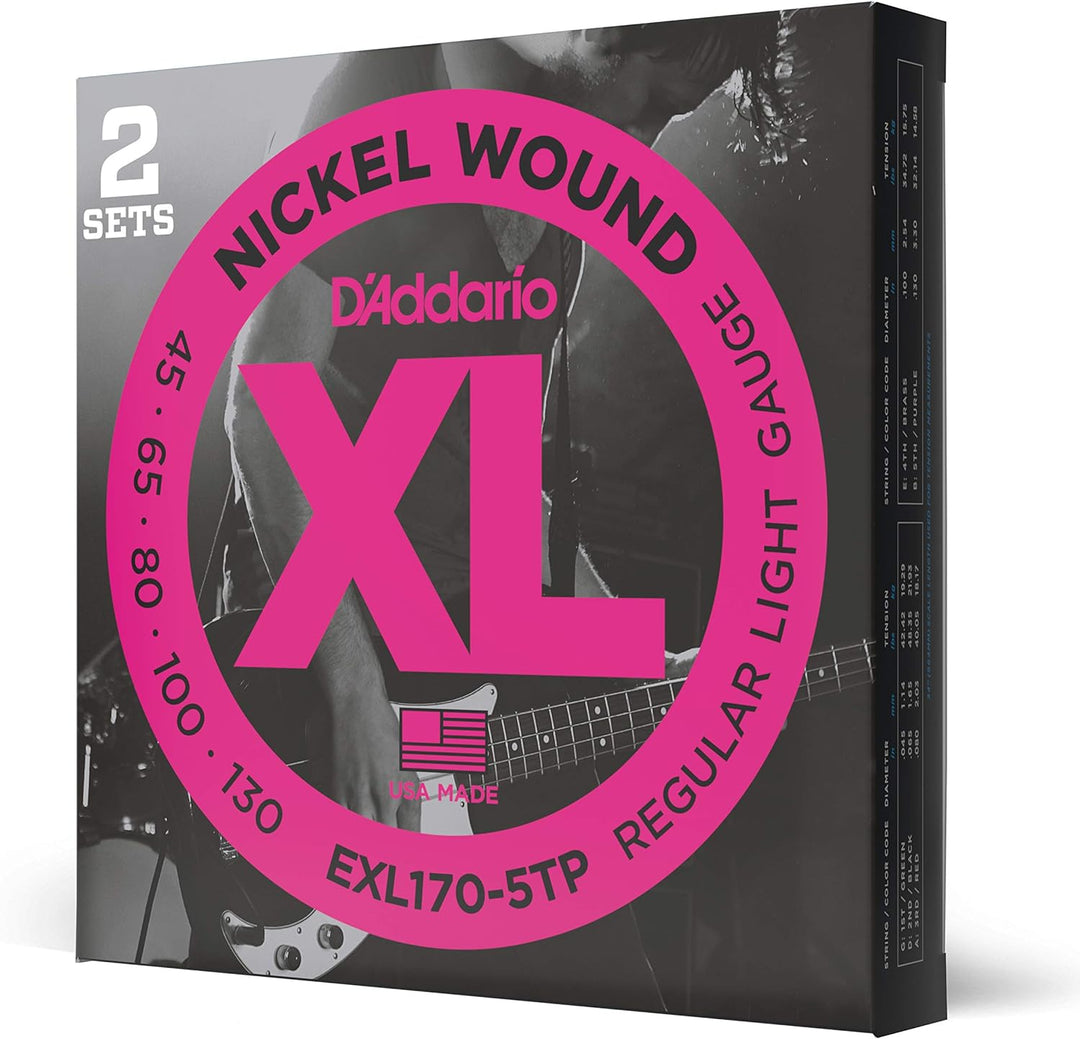 D'Addario E Bass Gitarrensaiten | Saiten E Bass | Bassgitarre Saiten | Saiten 5-Saiter E-Bass | DER