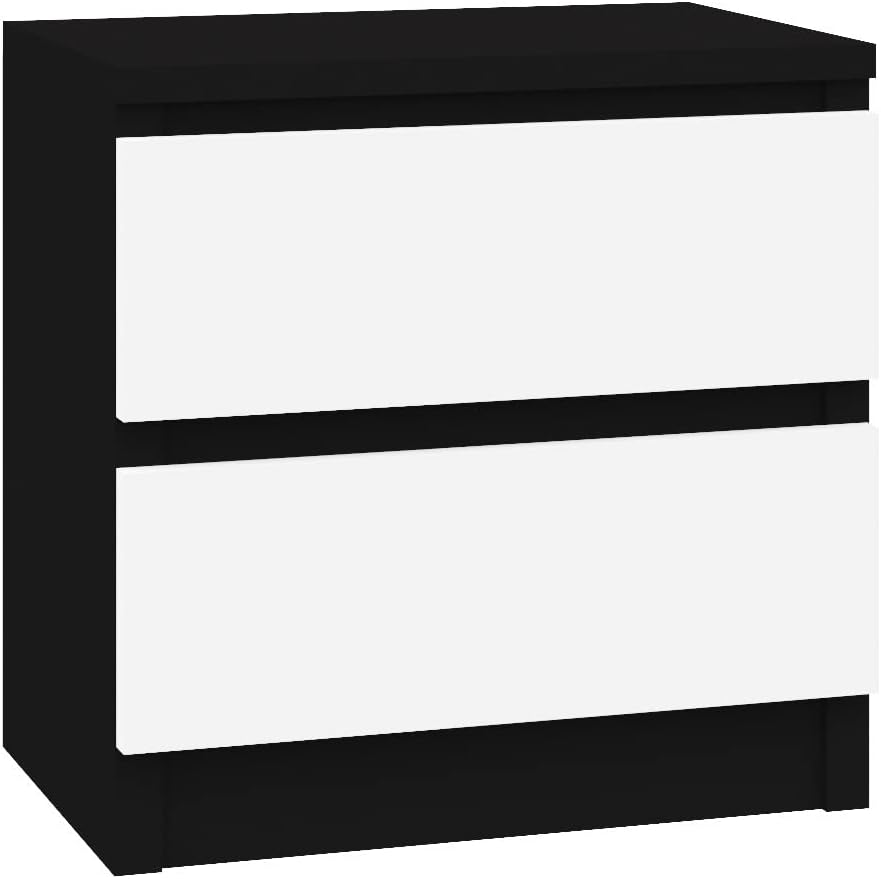 VBChome Nachttisch 40 x 30 x 40 cm Schwarz-Weiss Matt Nachttisch mit Zwei Schubladen für das Schlafz