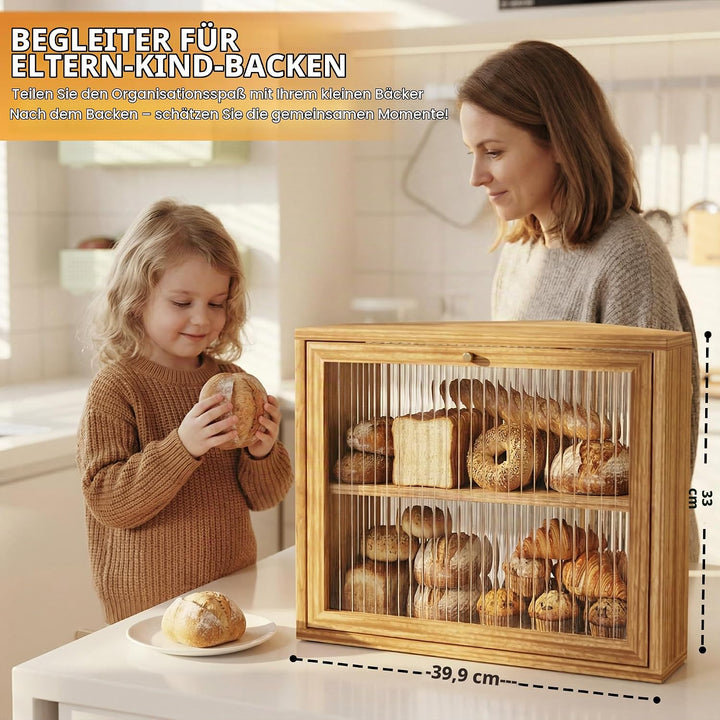 Brotkasten, 2 Etagen Holz Brotaufbewahrung, Gross Brot-Aufbewahrungsbox, Luftdichte Brotbox, Brothal