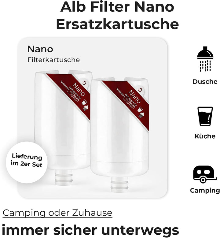 Alb Filter Nano Ersatzkartusche 2er-Pack – Einzelkartusche für den Wasserfilter – Sicheres Trinkwass