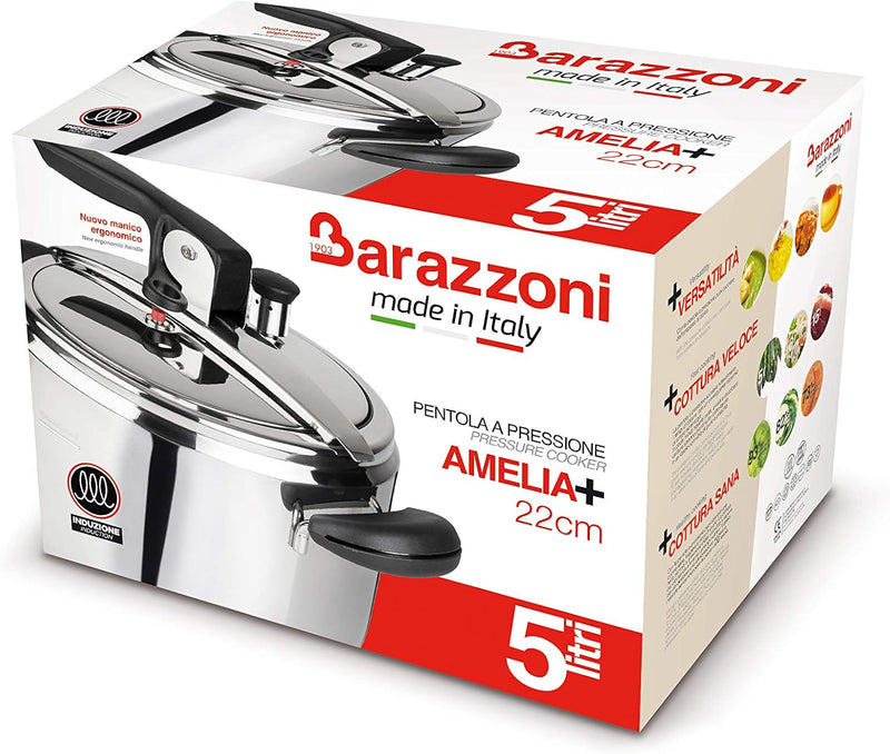 Barazzoni 52604500508010 Pentola a Pressione, ø22cm, capacità 5Lt, Schnellkochtopf Amelia+, Ø 22 cm,