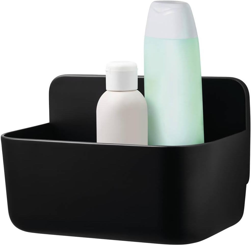 tesa Lavaa Duschkorb S, schwarz matt - Duschablage zur Wandmontage ohne Bohren, inkl. tesa Powerstri