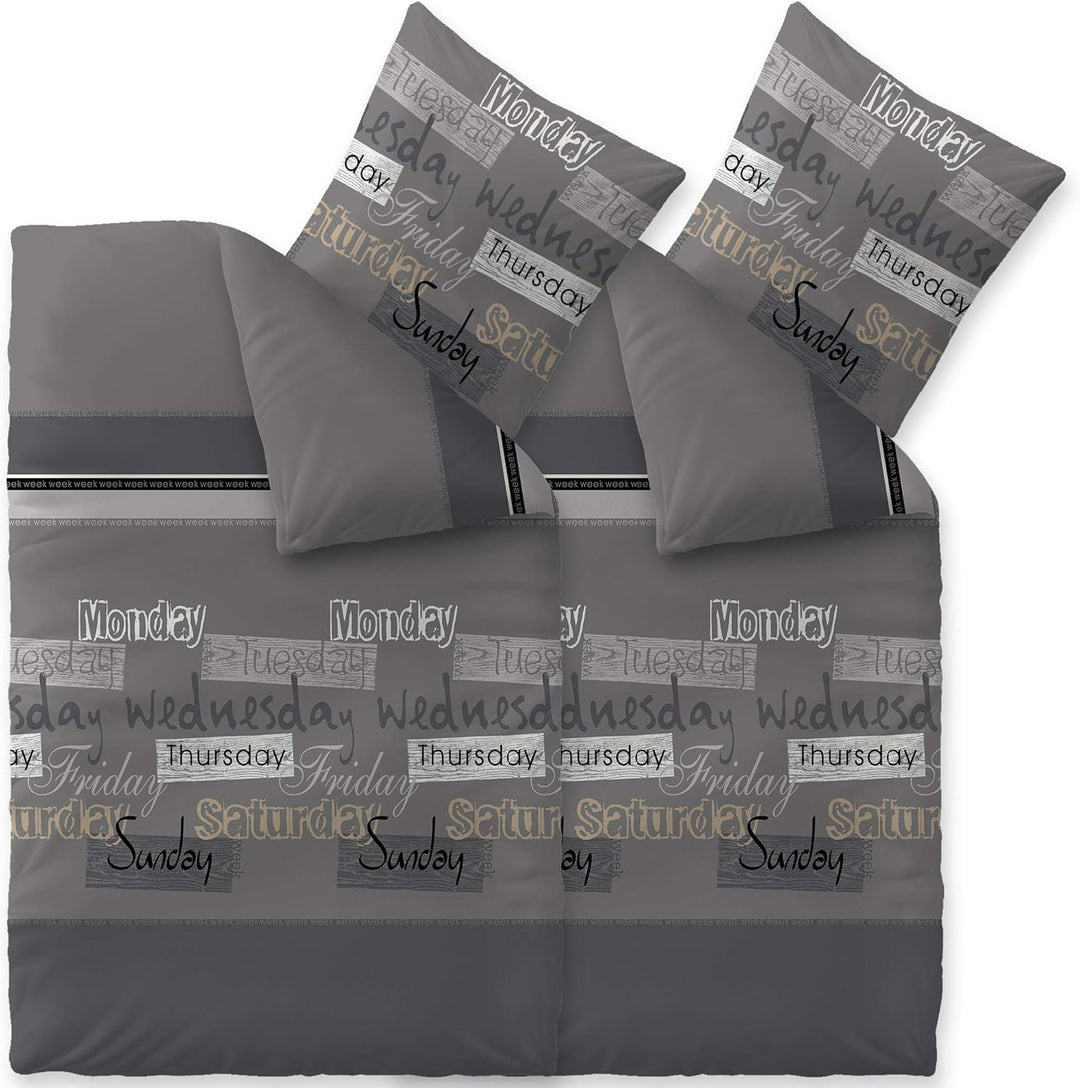 CelinaTex Touchme Biber Bettwäsche 135 x 200 cm 4teilig Baumwolle Bettbezug Carla grau anthrazit sch