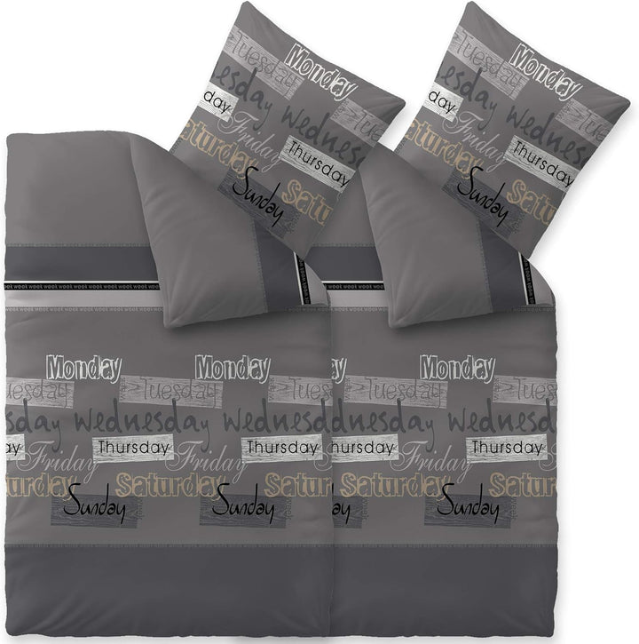 CelinaTex Touchme Biber Bettwäsche 135 x 200 cm 4teilig Baumwolle Bettbezug Carla grau anthrazit sch