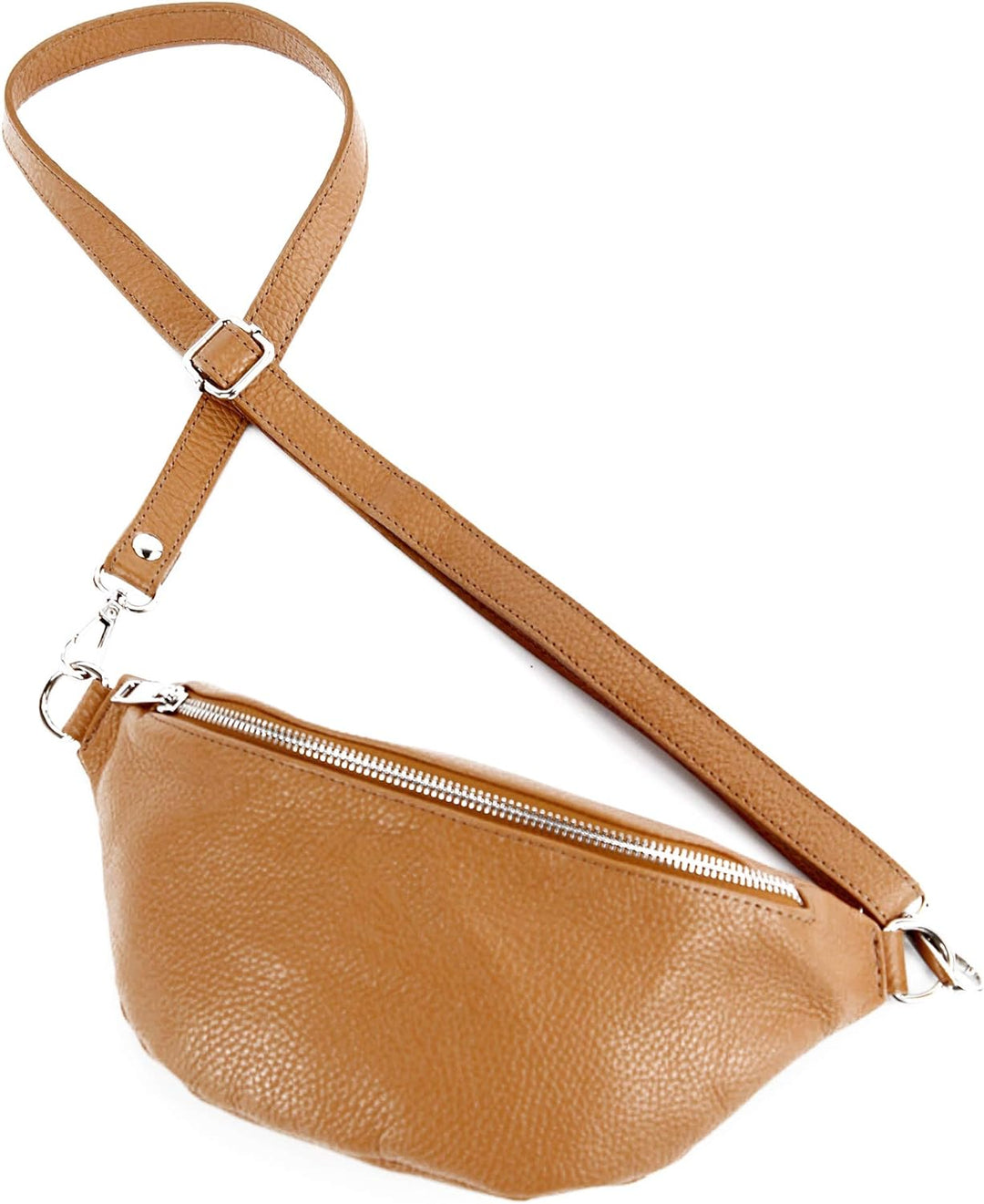 modamoda de - T211 - ital. Hüfttasche Bauchtasche Brusttasche Medium aus weichem Leder, Farbe:Camel,