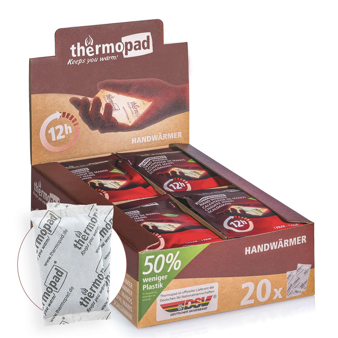 THERMOPAD Handwärmer – DAS ORIGINAL: 20 Paar Wärmepads für 12 Stunden Wärme I 50% weniger Plastik I