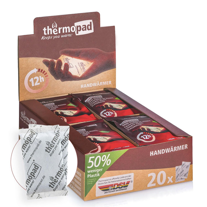 THERMOPAD Handwärmer – DAS ORIGINAL: 20 Paar Wärmepads für 12 Stunden Wärme I 50% weniger Plastik I