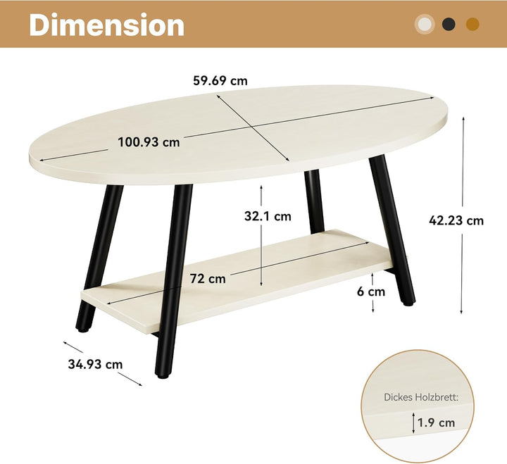 Runde Beistelltisch 2-Tier Couchtisch Tisch mit Stauraum Moderner Massivholztisch Metallrahmen für W