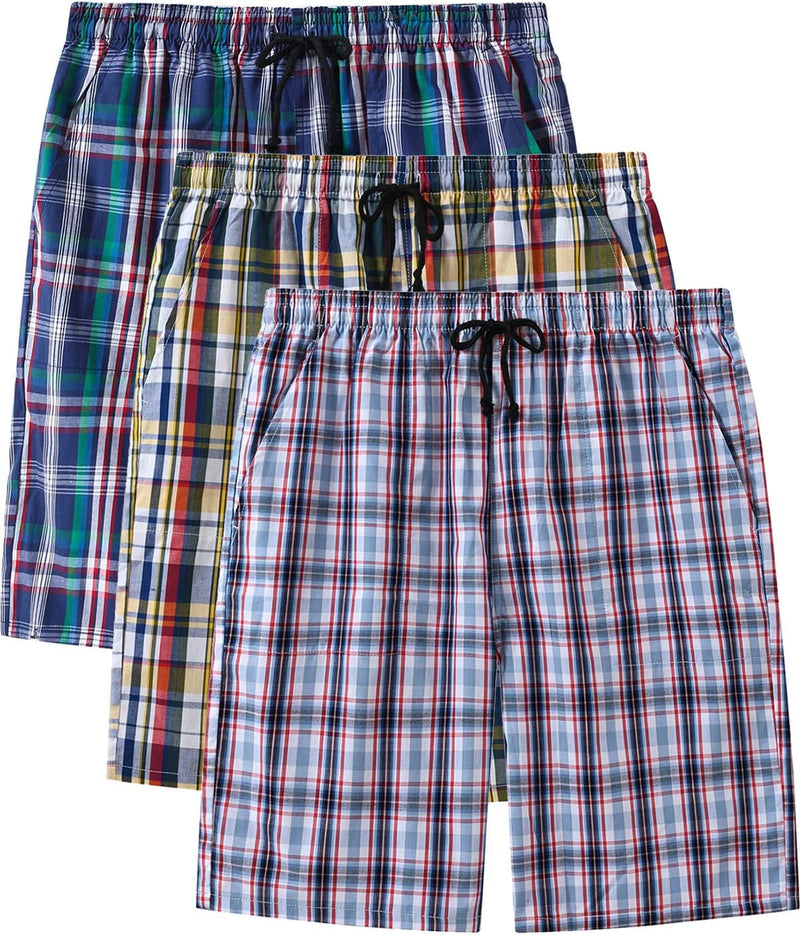 AjezMax Herren 3er Pack Schlafanzughose Kurz Baumwolle Kariert Pyjamahose Shorty Sommer Nachtwäsche