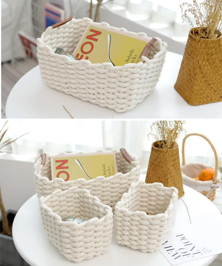 Icegrey Aufbewahrungskorb Baumwolle Strickkorb Dekorative NatüRliche Rechteck Wasserdichter Aufbewah