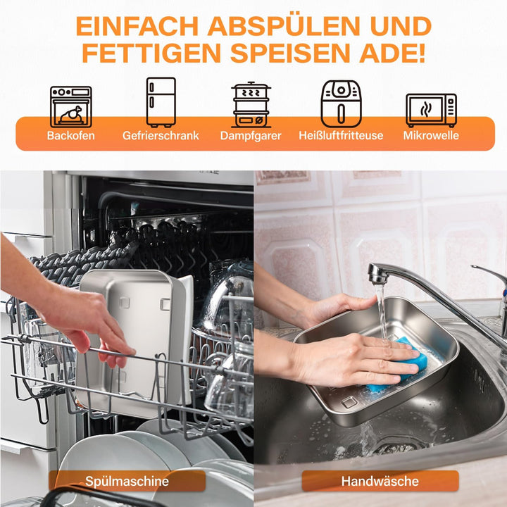 Airfryer Zubehör, Auflaufform Airfryer aus Edelstahl 304, 14-teilig mit Auflaufform, Fettablaufgitte