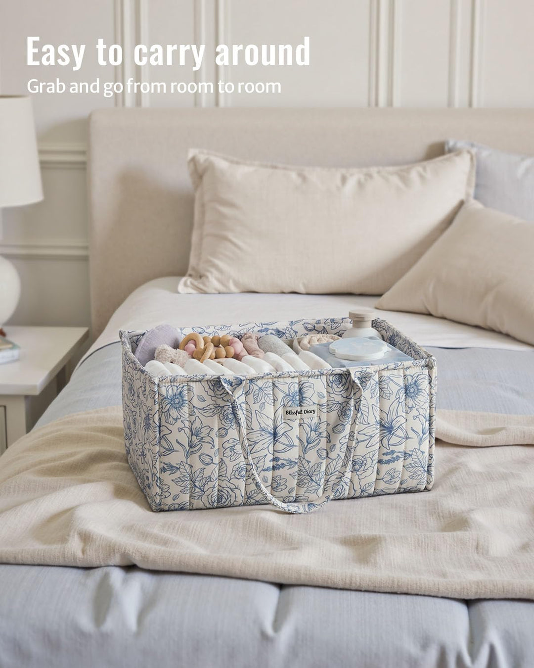 Blissful Diary Wickelkorb mit Blumenmuster, stilvoller Aufbewahrungskorb für Kinderzimmer, Geschenk
