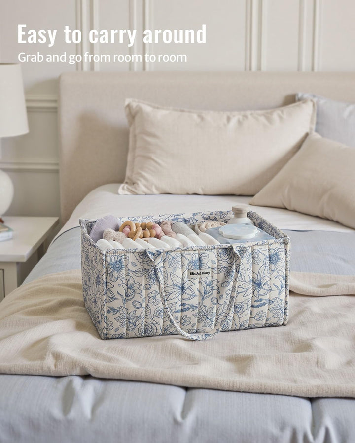 Blissful Diary Wickelkorb mit Blumenmuster, stilvoller Aufbewahrungskorb für Kinderzimmer, Geschenk