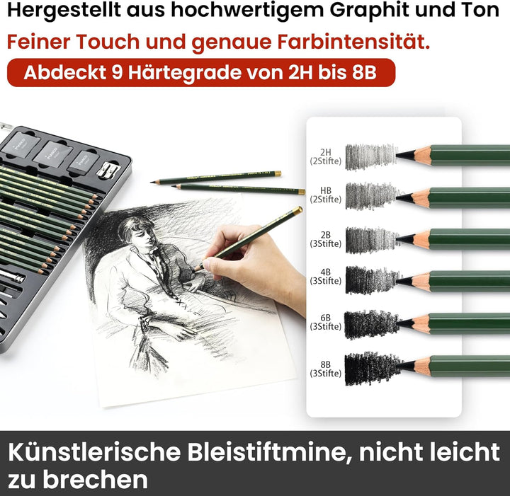 MARCO Zeichnungsset für Skizzen & Malerei - 25 Bleistifte, Hochwertig Konzipiert für Anfänger, Künst
