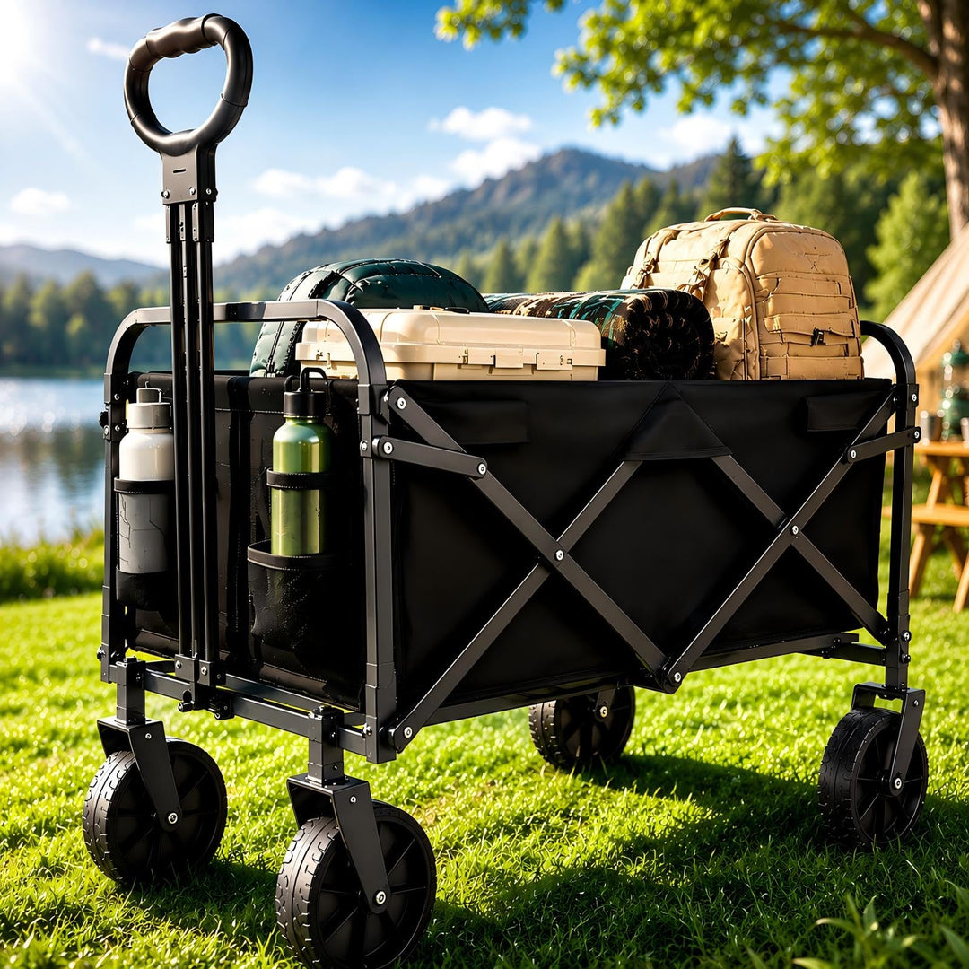 Zstar Bollerwagen Faltbar 220L mit 180 kg Tragkraft | 73 × 46,5 × 89,5 cm, 360° Räder, verstellbarer