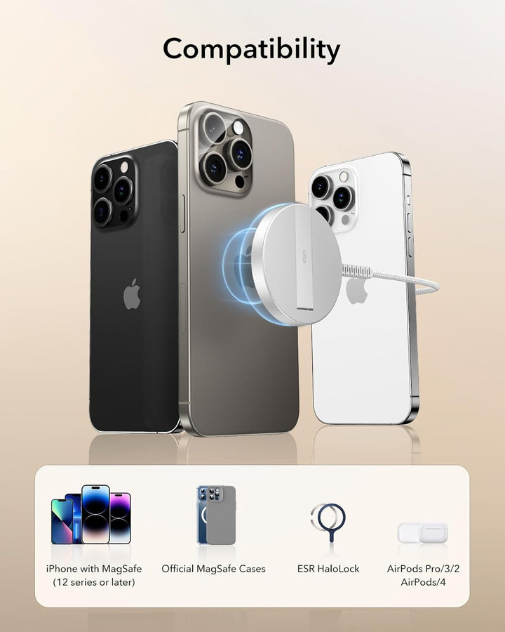 ESR für Magsafe Ladegerät 15W,Wireless Charger mit Ständer für iPhone 17/17e/16/15/14/13/12, AirPods